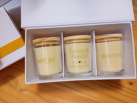 Trio Velas Aromáticas 60g na Caixa Cartonada Personalizada