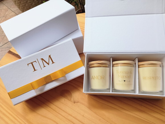 Trio Velas Aromáticas 60g na Caixa Cartonada Personalizada
