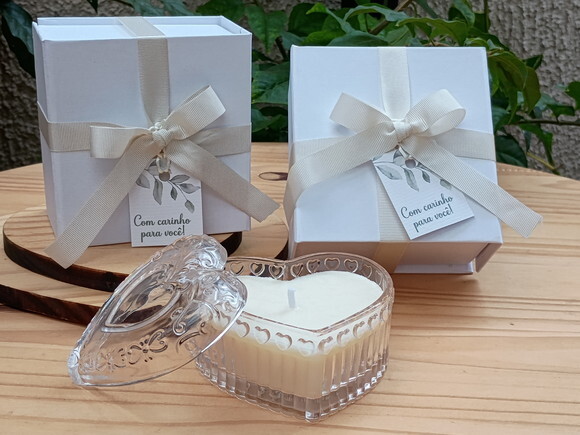 Vela Aromática 100g no Porta Joias de Coração na Caixa