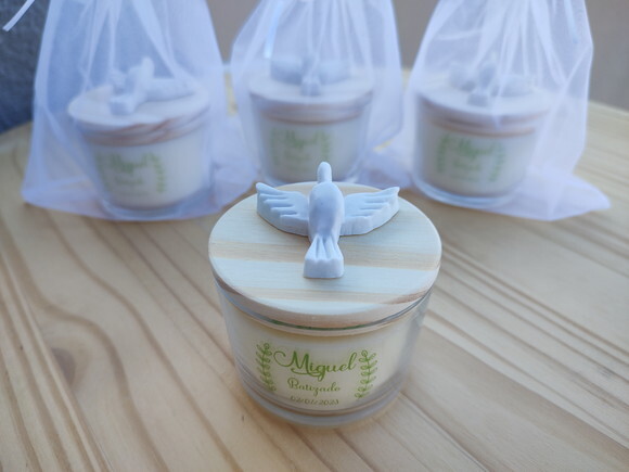 Vela Aromática 100g Personalizada Tampa com Pombinha
