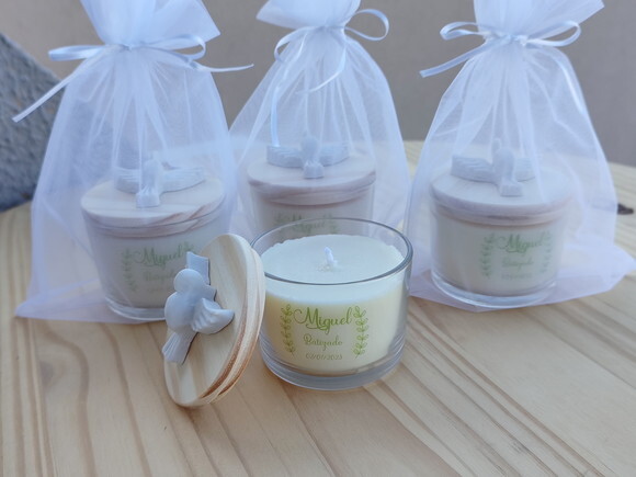 Vela Aromática 100g Personalizada Tampa com Pombinha