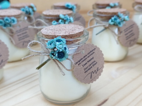 Vela Aromática Personalizada com Mini Buque de Flor Seca
