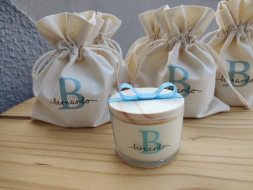 Lembrança Bebê Vela Aromática 100g com Saquinho de Algodão