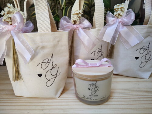 Lembrança Casamento Vela Aromática 100g com Mini Ecobag