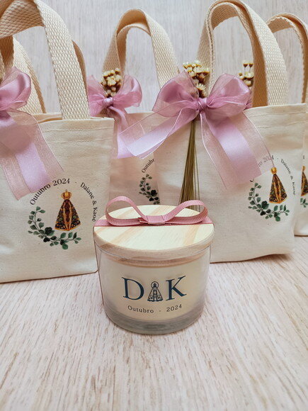 Lembrança Casamento Vela Aromática 100g com Mini Ecobag