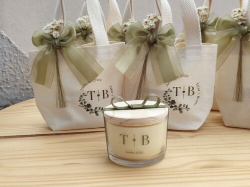 Lembrança Casamento Vela Aromática 100g com Mini Ecobag