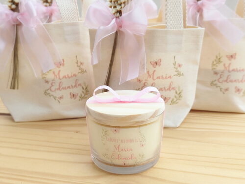 Lembrança Personalizada Vela Aromática 100g com Mini Ecobag