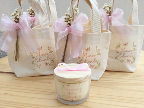 Lembrança Personalizada Vela Aromática 100g com Mini Ecobag