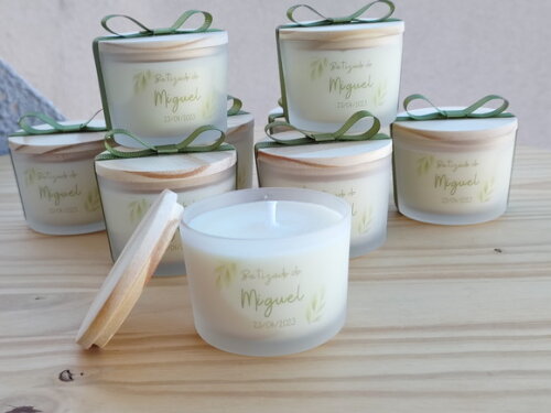 Lembrança Vela Aromática 100g no Vidro Fosco e Tampa Madeira