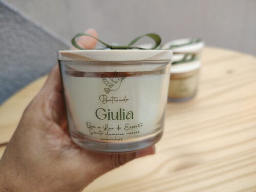 Lembrança Vela Aromática 100g com Tampa de Madeira e Laço