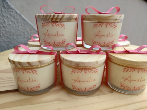 Lembrança Vela Aromática 100g Personalizada e Tampa Madeira