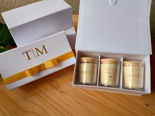Trio Velas Aromáticas 60g na Caixa Cartonada Personalizada