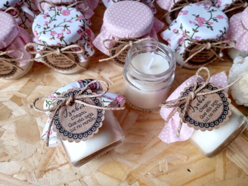 Vela Aromática 40g com Tecido e Tag Personalizada