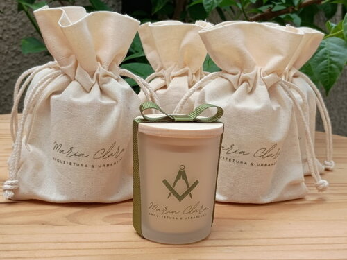 Vela Aromática 60g Fosco Personalizada e Saquinho Algodão