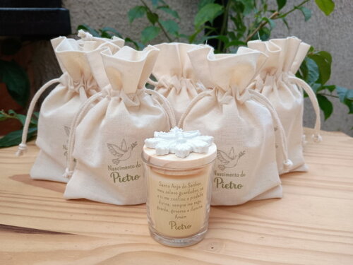 Vela Aromática 60g Personalizada com Pombinha na Tampa