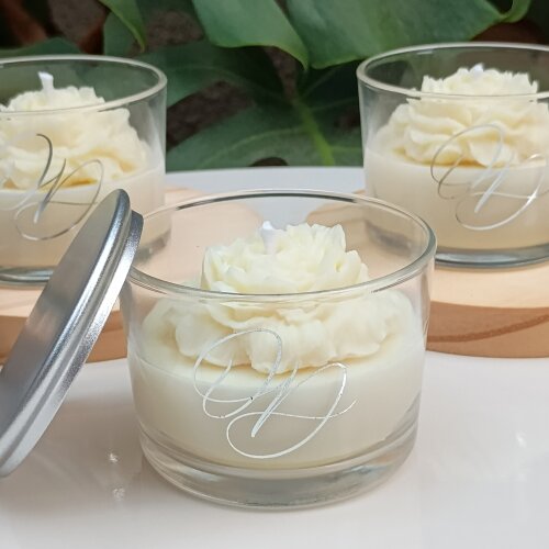 Vela aromática com Flor personalização hot stamping e tampa de