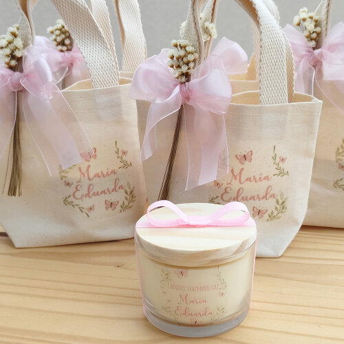 Lembrança Personalizada Vela Aromática 100g com Mini Ecobag