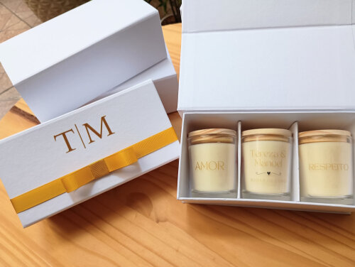 Trio Velas Aromáticas 60g na Caixa Cartonada Personalizada