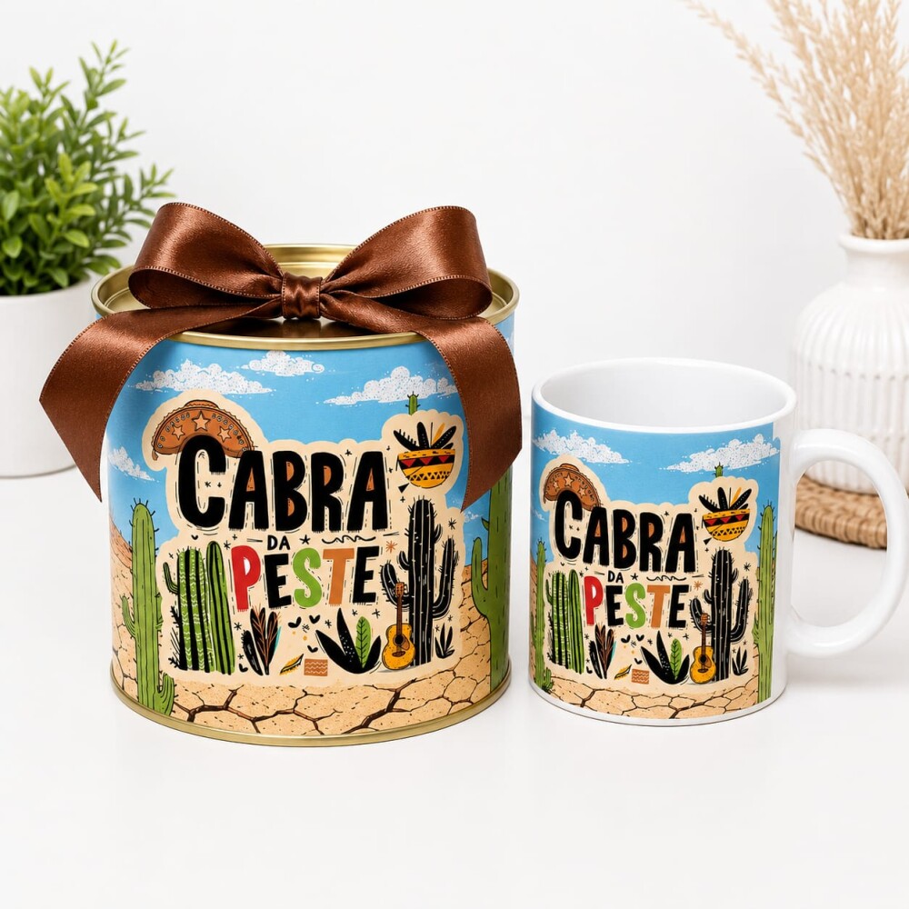 Caneca De Porcelana Mais Tubo Lata Personalizada Cabra Da Peste
