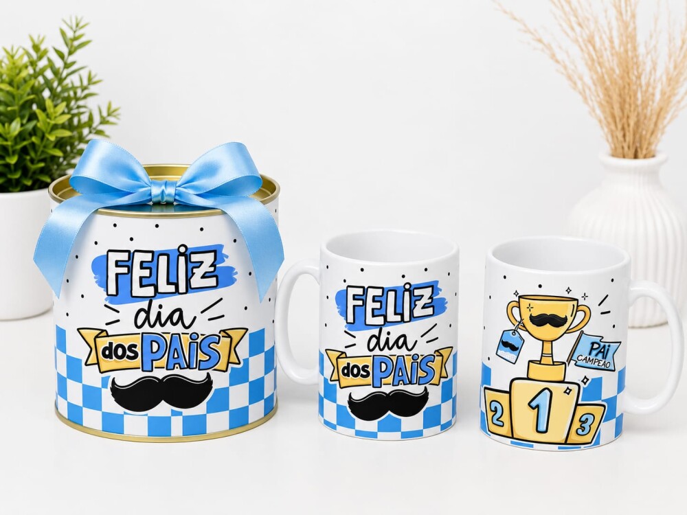Caneca De Porcelana Mais Tubo Lata Personalizada Feliz Dia Dos Pa