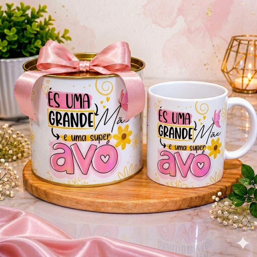 Caneca De Porcelana Mais Tubo Lata Personalizada Uma Super Avó
