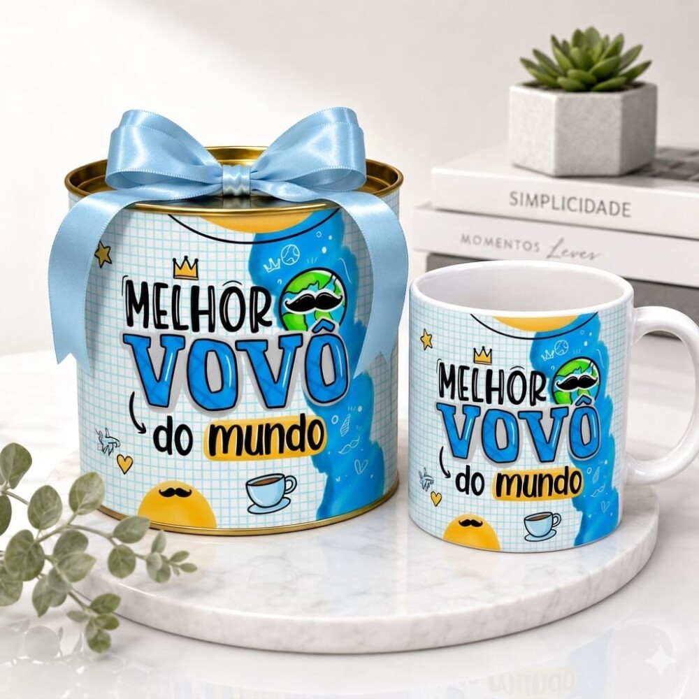 Caneca De Porcelana Mais Tubo Lata Personalizada Melhor Vovô Do 
