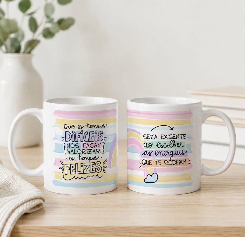 Caneca Personalizada Tempos Felizes Motivacional