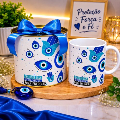 Caneca De Porcelana Mais Tubo Lata Personalizada Boas Energias