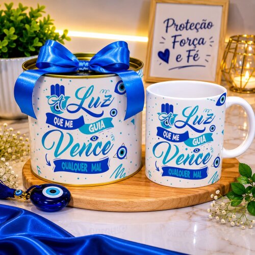 Caneca De Porcelana Mais Tubo Lata Personalizada A Luz Que Me Guia