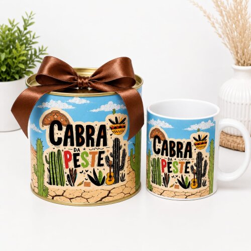 Caneca De Porcelana Mais Tubo Lata Personalizada Cabra Da Peste