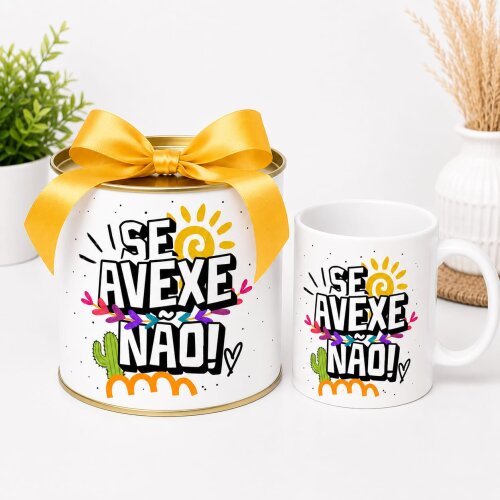 Caneca De Porcelana Mais Tubo Lata Personalizada Se Avexe Não