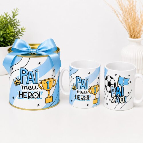 Caneca De Porcelana Mais Tubo Lata Personalizada Pai Meu Herói