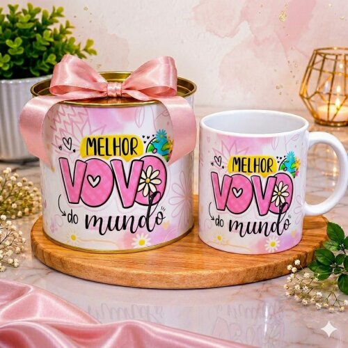 Caneca De Porcelana Mais Tubo Lata Personalizada Melhor Vovó Do 