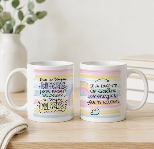 Caneca Personalizada Tempos Felizes Motivacional
