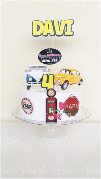 Topo de Bolo Carros Retro Fusca  Kombi com nome e idade