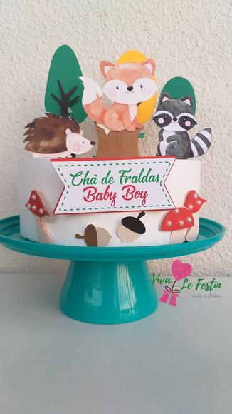Topo de Bolo Bosque Floresta Encantada Personalizado com Nome e I