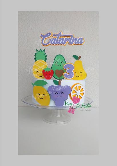 Topo de Bolo Frutas Frutinhas Camada de Papel com Nome e Idade