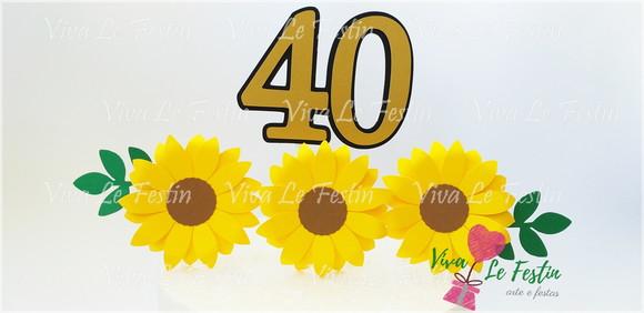 Topo de bolo Girassol em Camada de Papel Personalizado com Idade