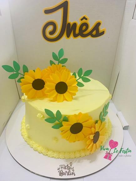 Topo de bolo Girassol em Camada de Papel Personalizado com Nome e