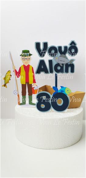 Topo de bolo personalizado com nome e idade tema pesca, pescador