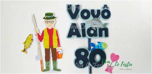 Topo de bolo personalizado com nome e idade tema pesca, pescador