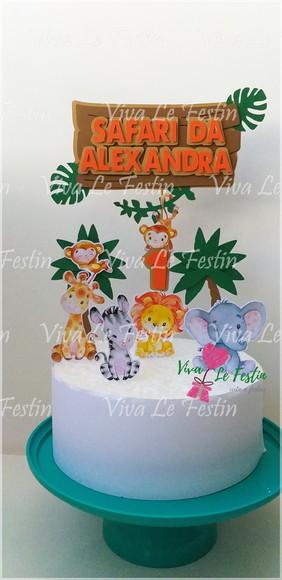 Topo de Bolo Safari Baby Personalizado com Nome e Idade
