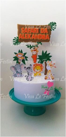 Topo de Bolo Safari Baby Personalizado com Nome e Idade