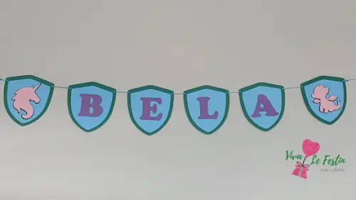 Bandeirola em camada de papel dragoes unicornio com nome e idade