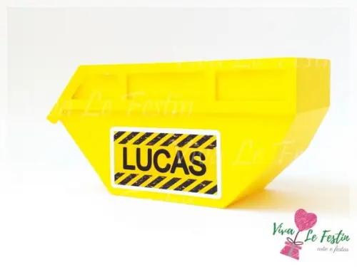 caixa caçamba em papelaria personalizado com nome e idade trator