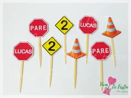 Tag de Docinho - Construção - Placa de sinalização