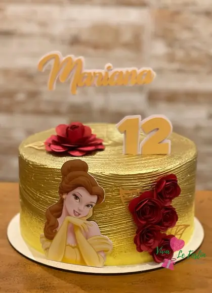 Topo de Bolo Princesa com Rosas 3d Personalizado com Nome e Idade