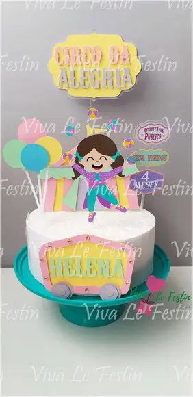 Topo de Bolo Circo Rosa em Camada com Nome e Idade