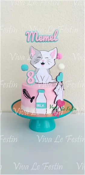Topo de Bolo Camada de Papel Gatinho Gato Pet com Nome e Idade