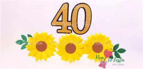 Topo de bolo Girassol em Camada de Papel Personalizado com Idade